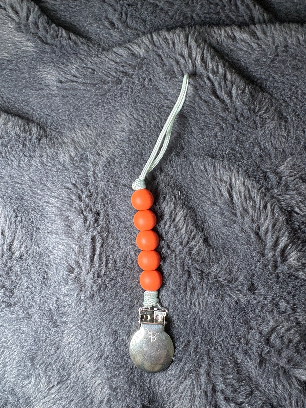 Orange Beaded Pacifier/Key Clip with Silver Metal Clasp
